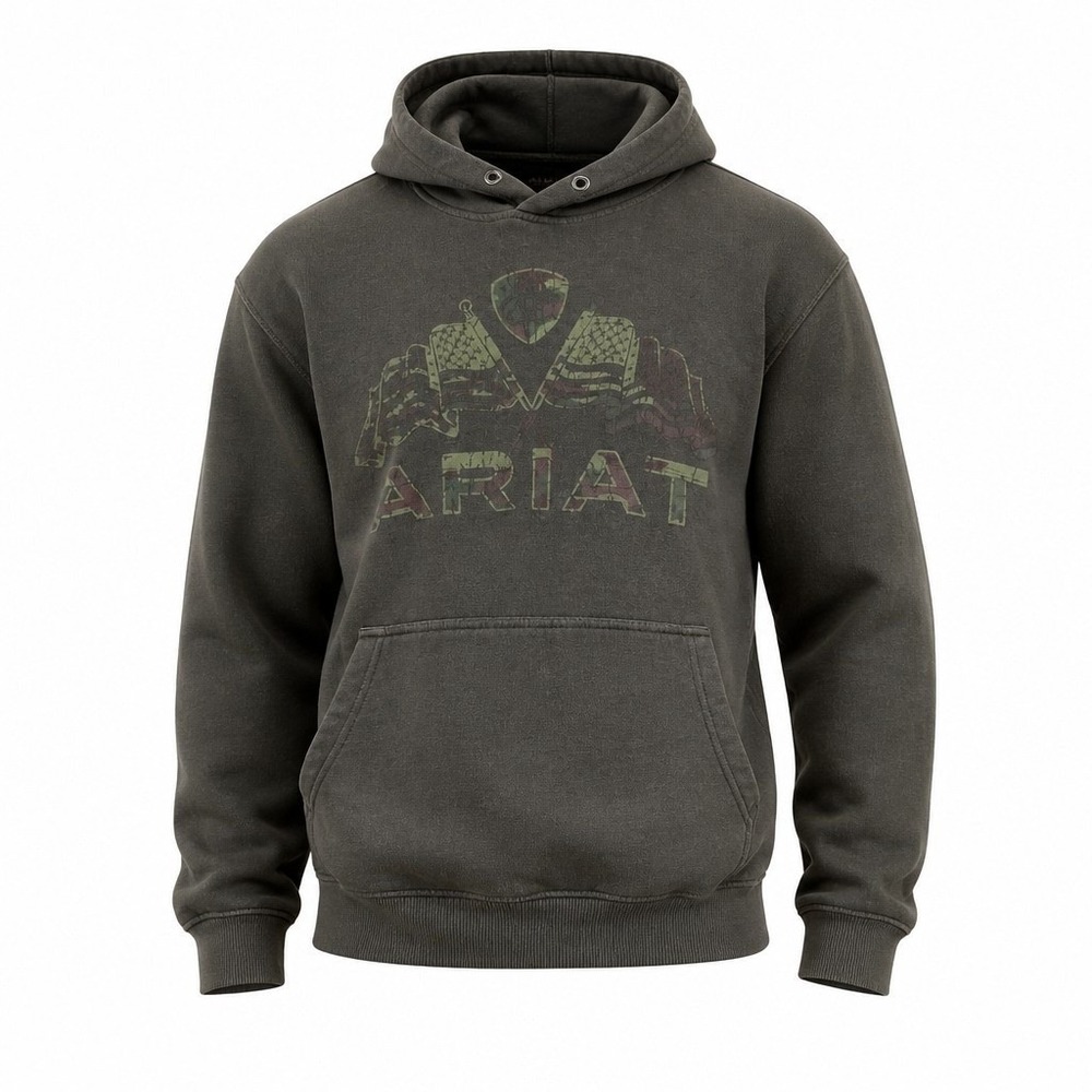 Ariat Hoodie Sweatshirt Mens XL Olive Green Camo American Flag Fleece
